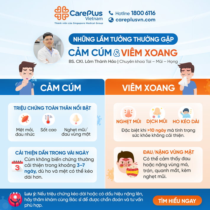 NHỮNG LẦM TƯỞNG THƯỜNG GẶP GIỮA CẢM CÚM VÀ VIÊM XOANG 