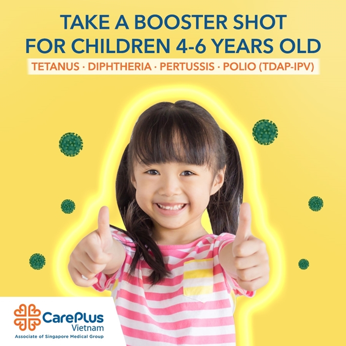 Children 4-6 years old need a booster shot of Tetanus, Diphtheria, Pertussis, Polio (Tdap-IPV) vaccine