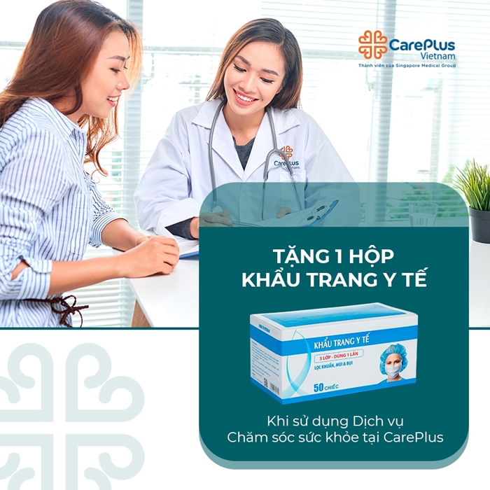 TẶNG 01 hộp khẩu trang y tế khi sử dụng dịch vụ chăm sóc sức khỏe của CarePlus 
