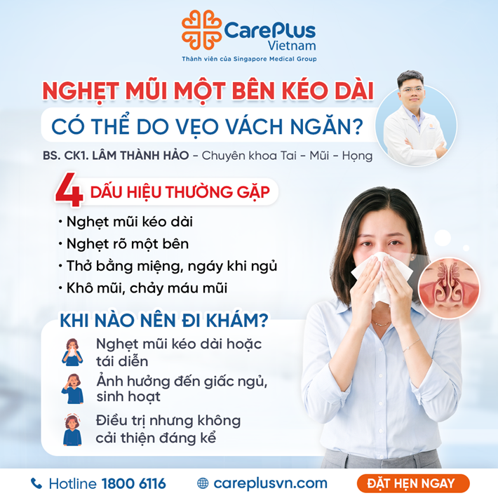 NGHẸT MŨI MỘT BÊN KÉO DÀI: CÓ THỂ DO VẸO VÁCH NGĂN? 