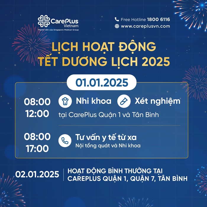 LỊCH LÀM VIỆC TẾT DƯƠNG LỊCH 2025 - HỆ THỐNG PHÒNG KHÁM QUỐC TẾ CAREPLUS 