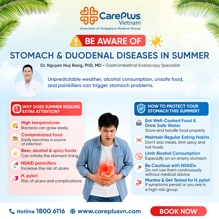 BE AWARE OF STOMACH AND DUODENAL CONDITIONS DURING SUMMER